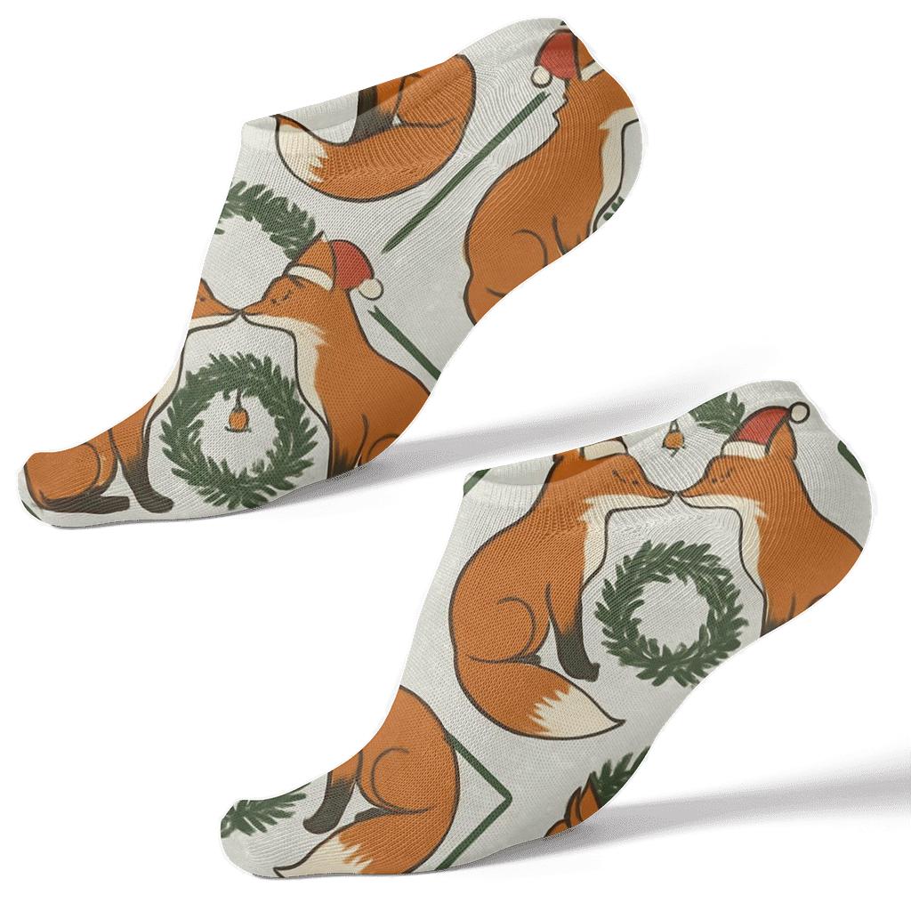 Fox And Wreath Mirrored Pairs On Light Gray Background comfortable cotton ankle socks