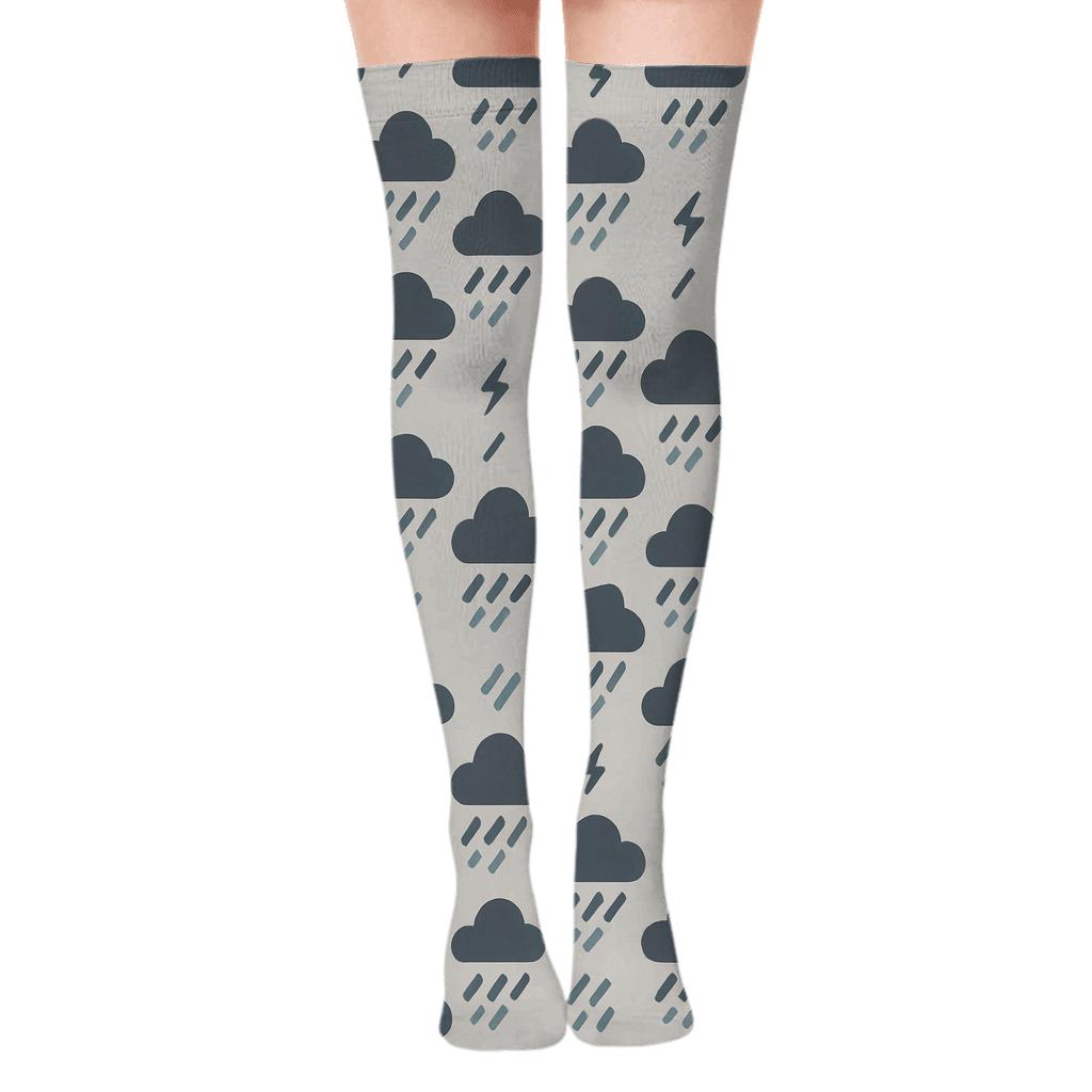 Rain Drop Chevron On Gray Background With Clouds personalized over-the-knee socks