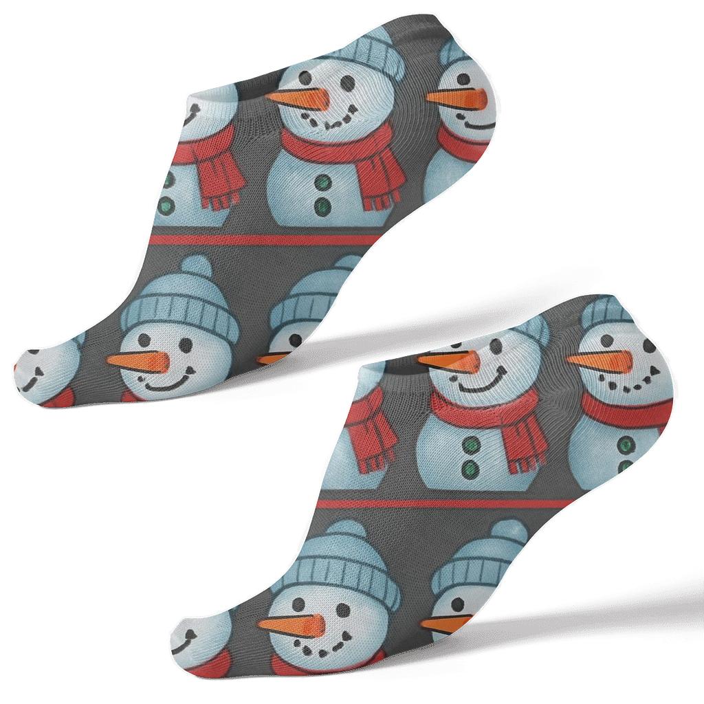 Snowman Faces In Holiday Pattern Bands custom ankle socks
