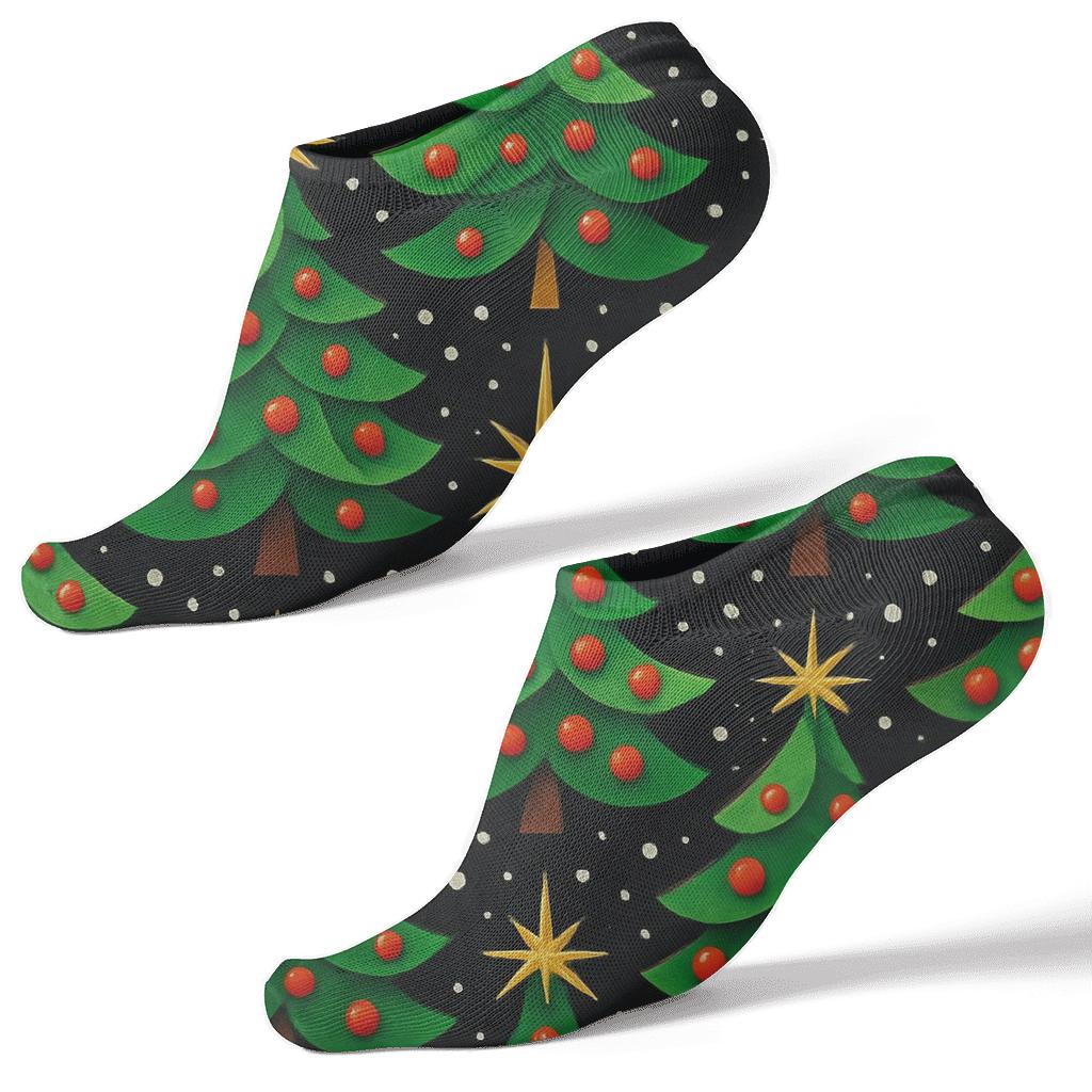 Christmas Tree Starburst Tiles On Black Background unique graphic ankle socks