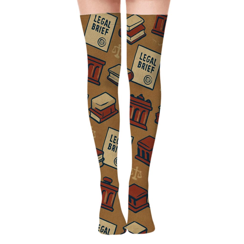 Courtroom Poster Collage Repeat For Lawyer designer print over-the-knee socks