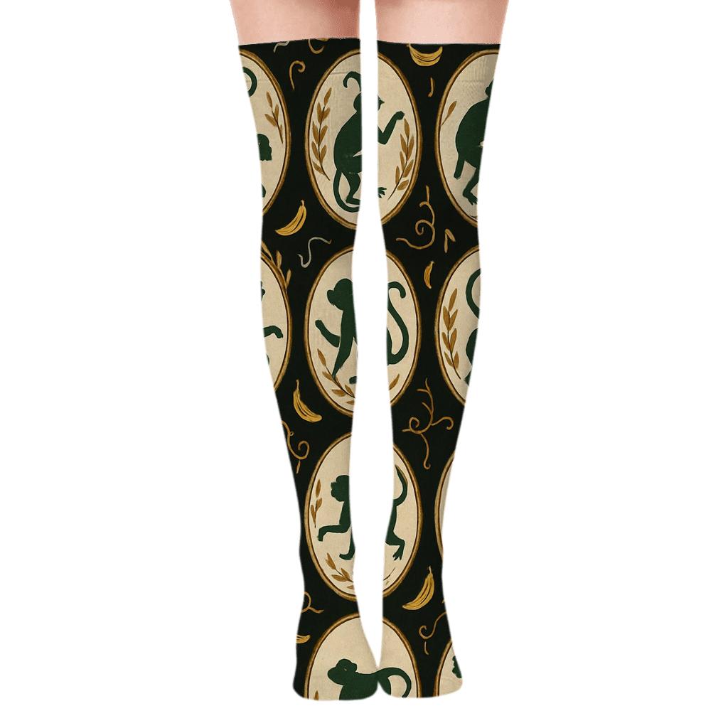 Vintage Naturalist Poster Look With Monkey Silhouettes personalized over-the-knee socks