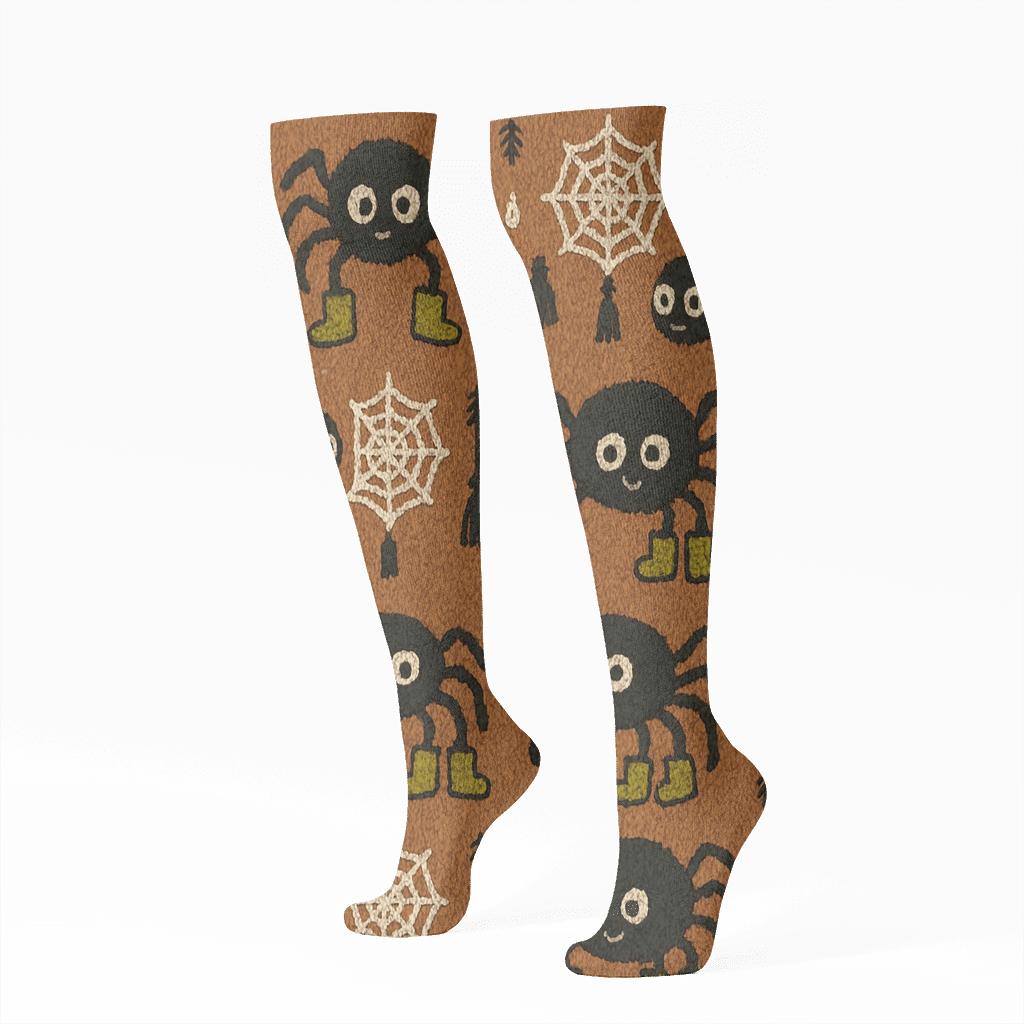 Knitted Illusion Pattern With Spider Boots Parade premium sports knee-high socks