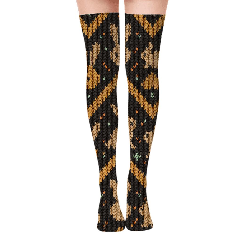Rabbit Ear Chevron On Charcoal Night Field soft everyday over-the-knee socks