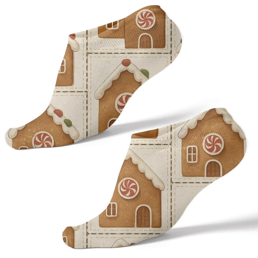 Gingerbread Houses In Xmas Quilt Block Tessellation unique graphic ankle socks