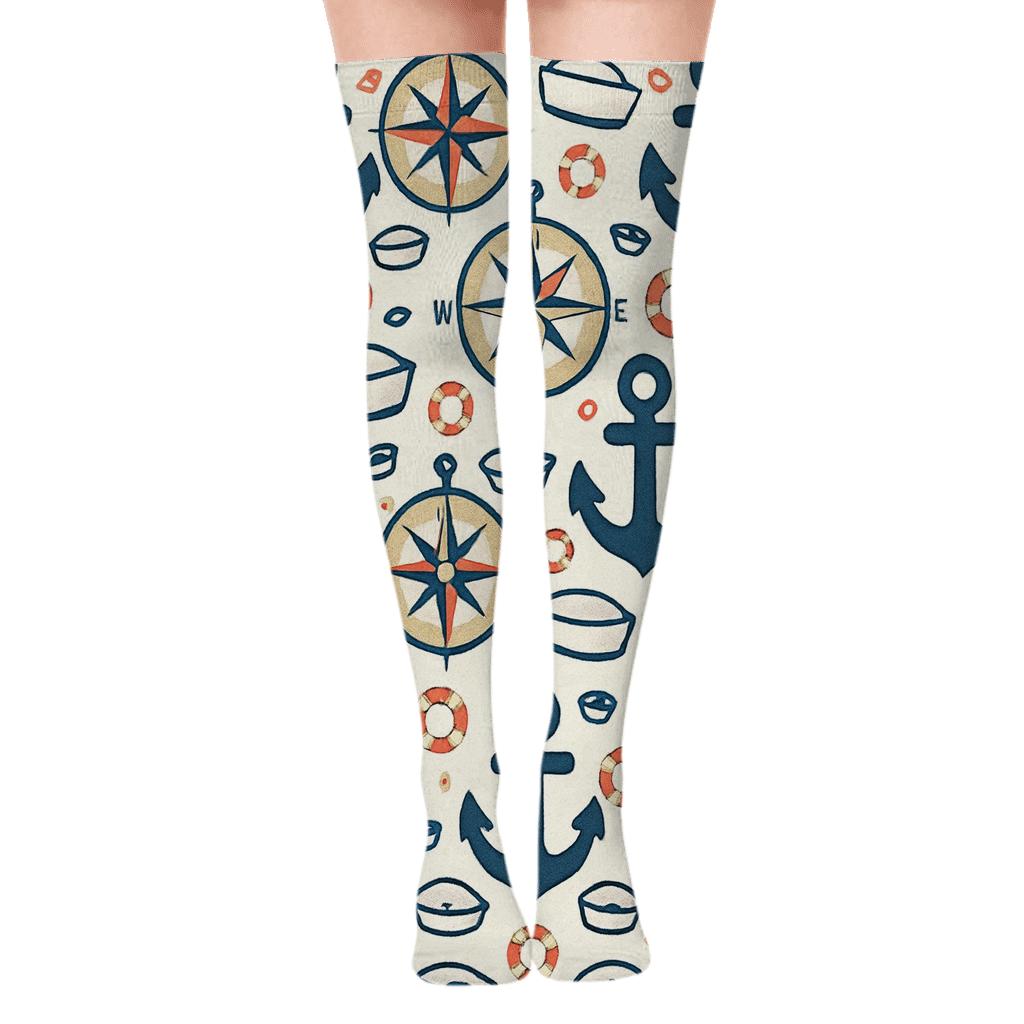 Compass And Anchor Sailor Tessellation premium cozy over-the-knee socks