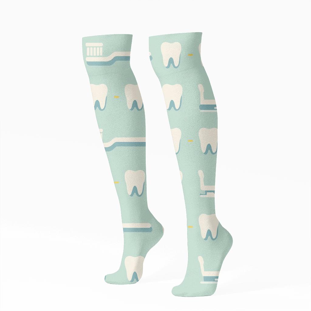Dental Tool Pattern Bands With Dentist Charm premium sports knee-high socks