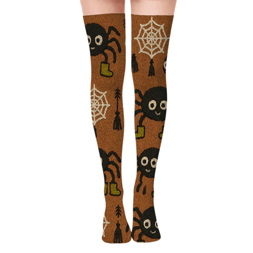 Knitted Illusion Pattern With Spider Boots Parade soft everyday over-the-knee socks
