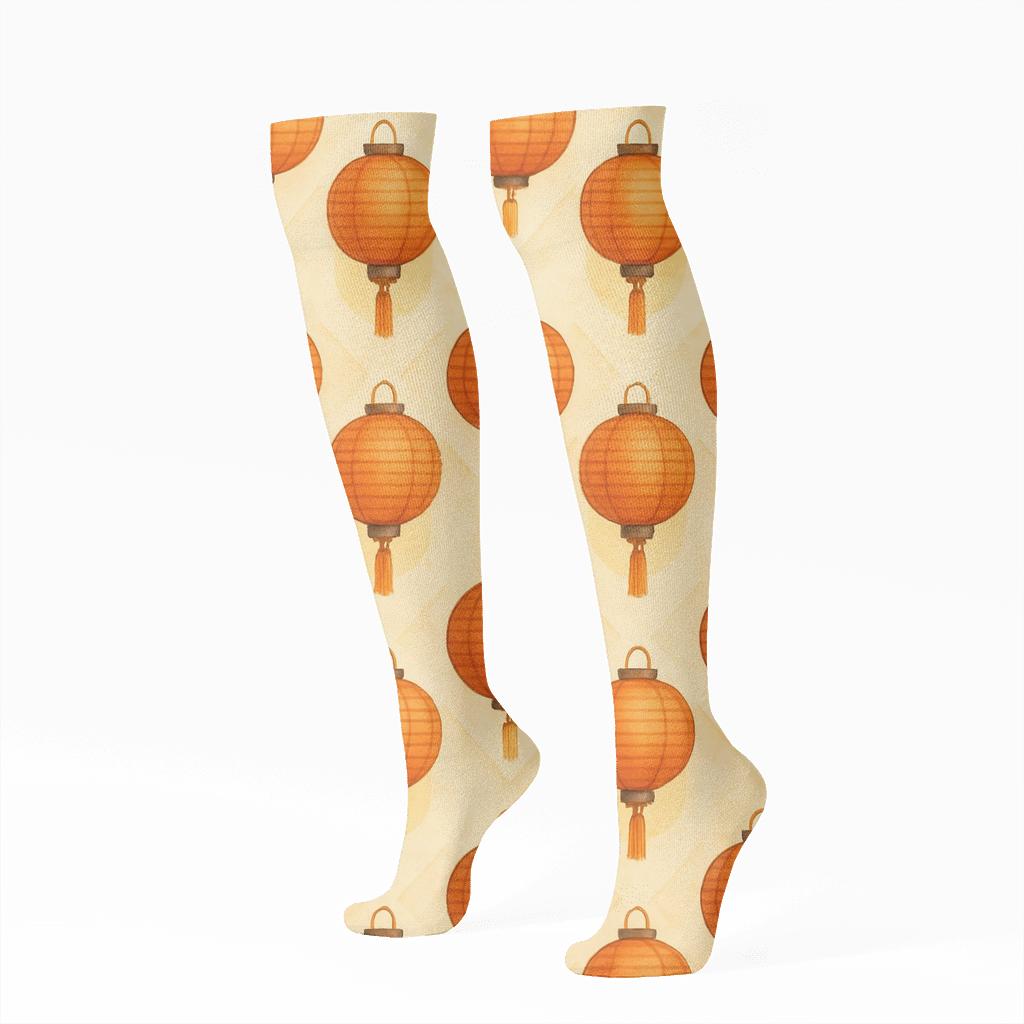 Parchment Lattice With Hanging Lantern Accents stylish athletic knee-high socks