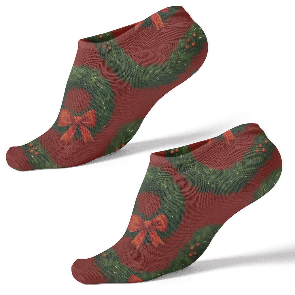 Xmas Wreath Wave On Red Background comfortable cotton ankle socks