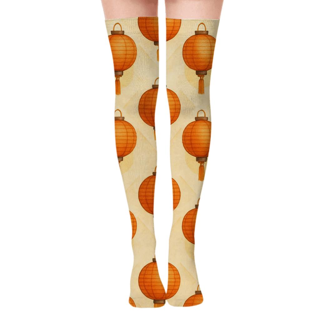 Parchment Lattice With Hanging Lantern Accents custom over-the-knee socks