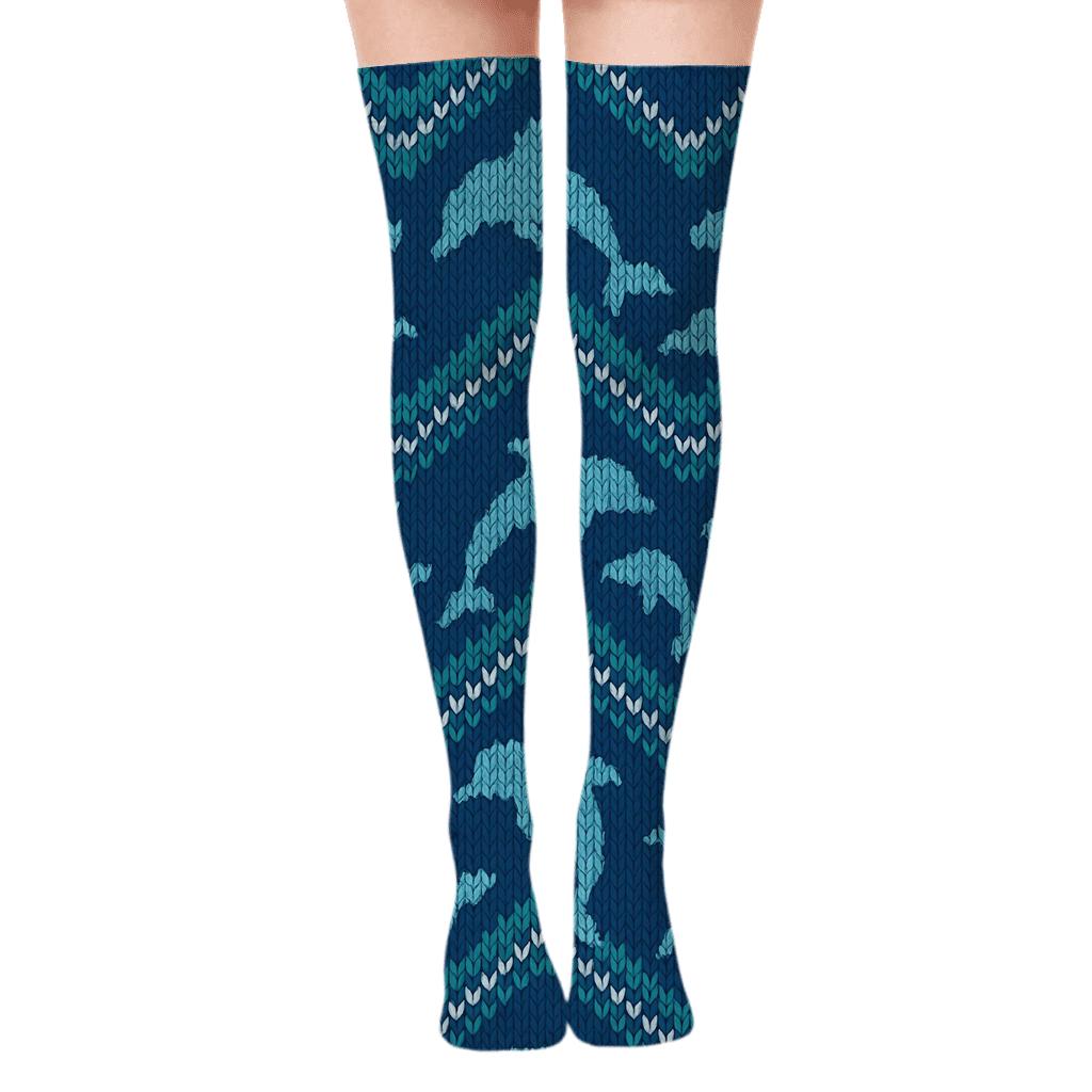 Ocean Knit Dolphin Chevron premium cozy over-the-knee socks