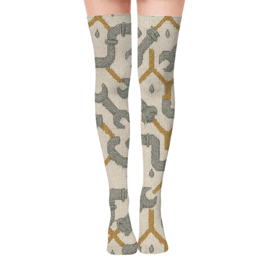 Knitted Illusion Wrench Lattice For Plumber premium cozy over-the-knee socks