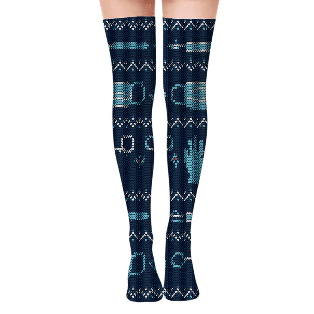 Knitted Surgeon Instrument Fair Isle trendy patterned over-the-knee socks