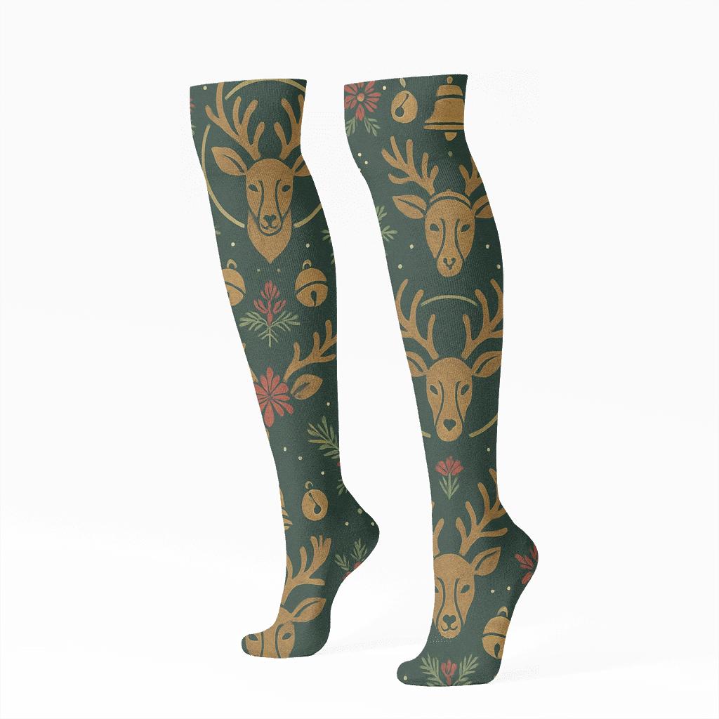 Scandinavian Folk Reindeer Tilework designer print knee-high socks