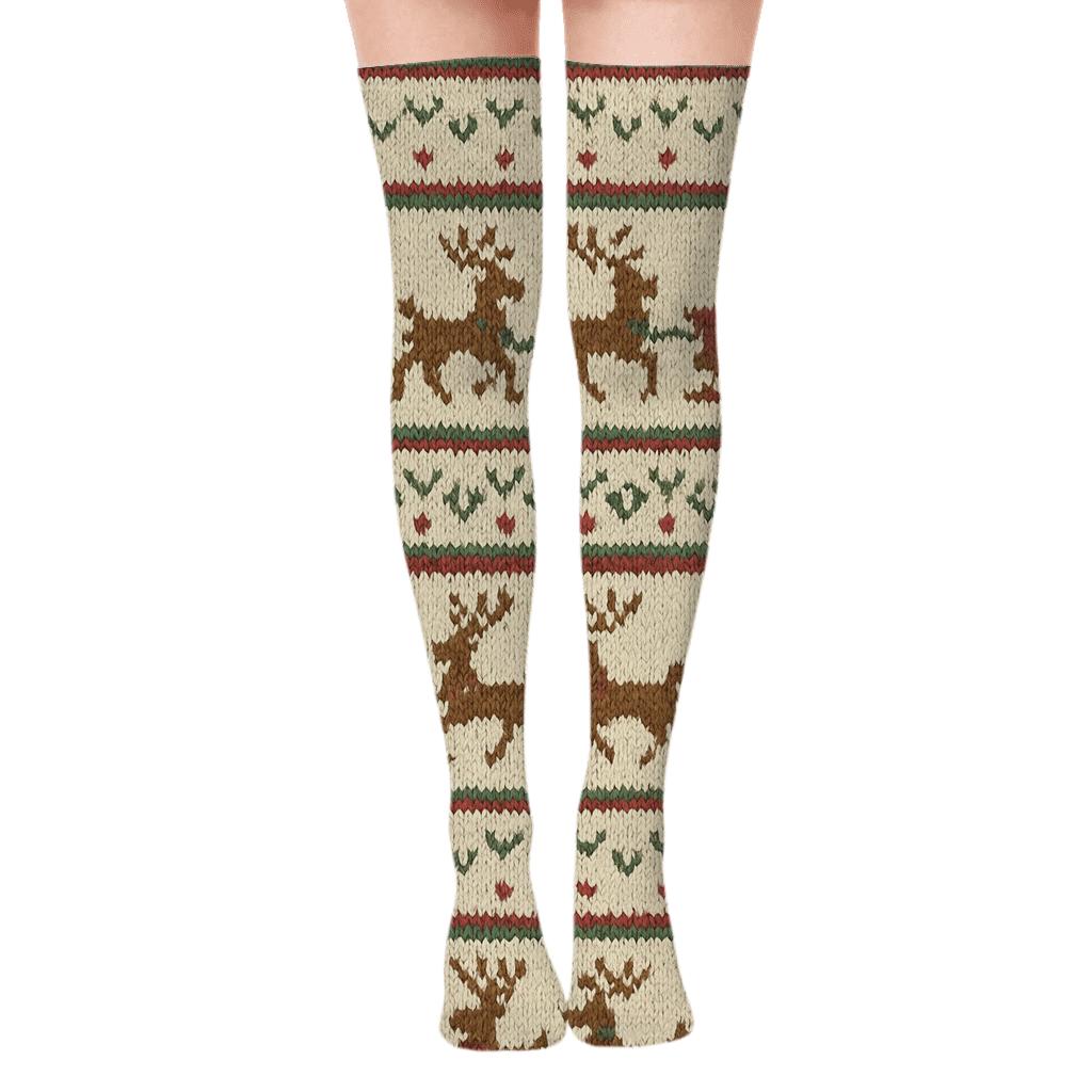 Nordic Knit Illusion Reindeer Pattern Rudolph trendy patterned over-the-knee socks
