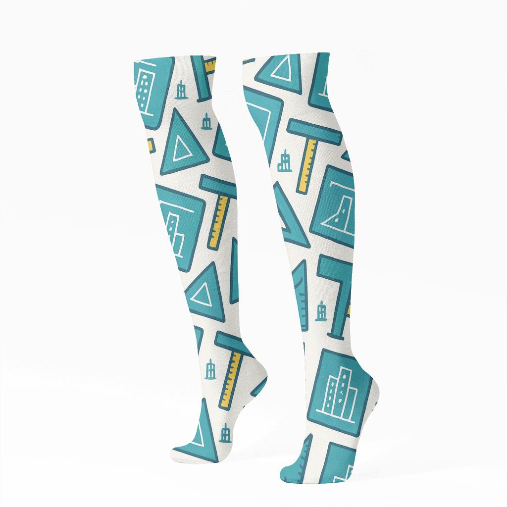 Blueprint Party Grid For Architect Life personalized knee-high socks