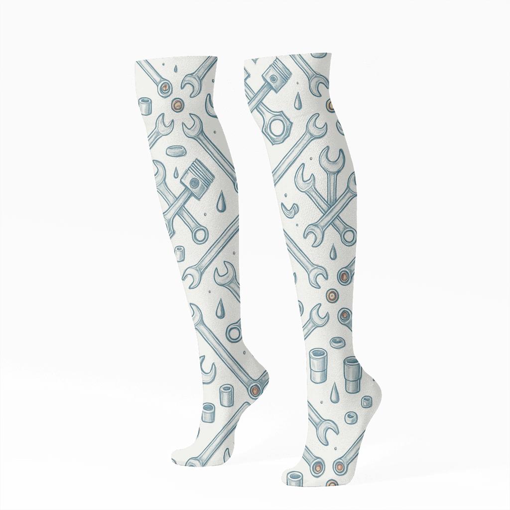 Blueprint Lattice With Mechanic Tool Constellations stylish athletic knee-high socks