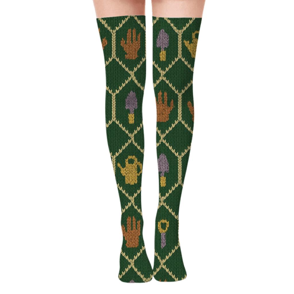 Knitted Trellis Gardener Pattern Illusion premium cozy over-the-knee socks