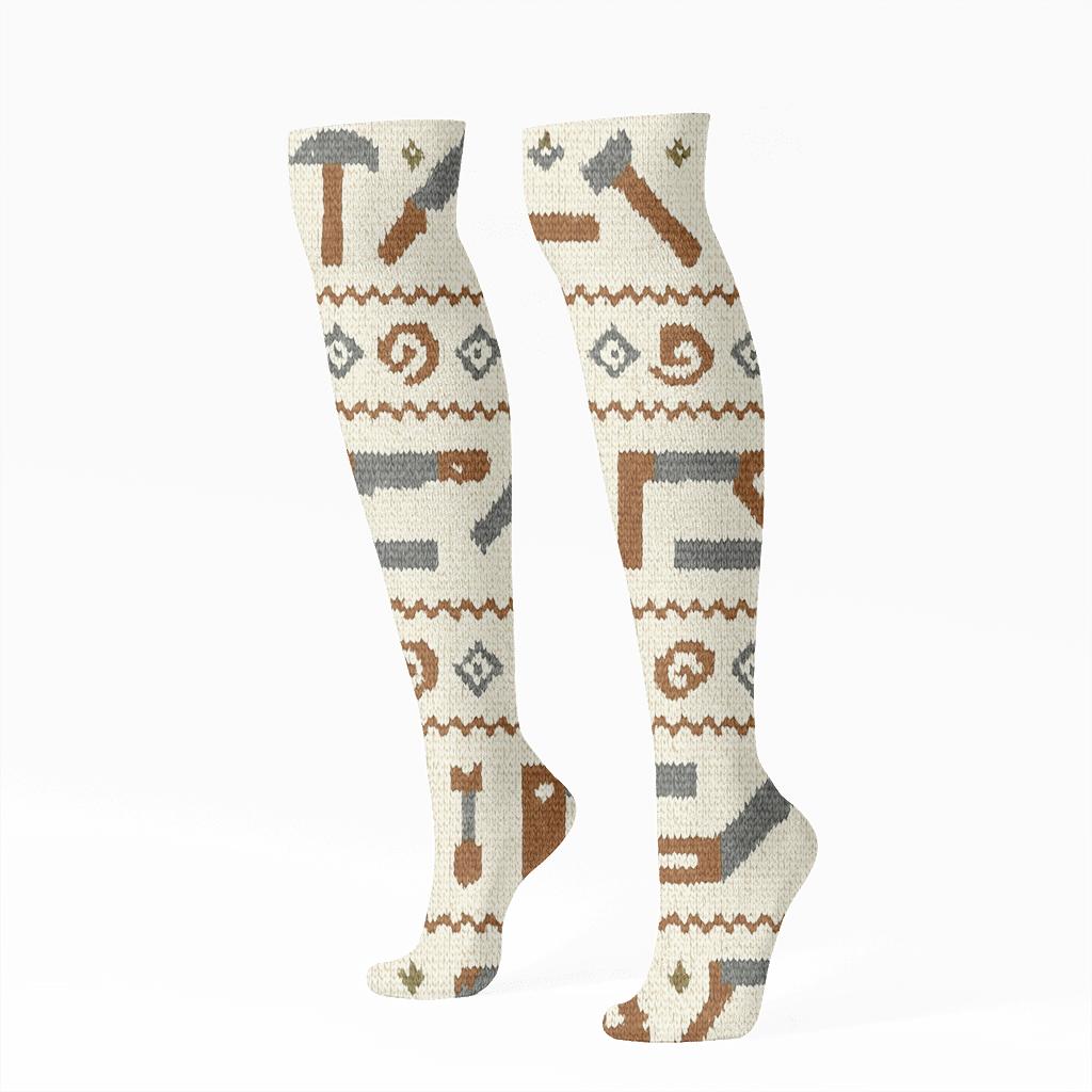 Knitted Carpenter Tool Fair Isle Bands comfortable cotton knee-high socks