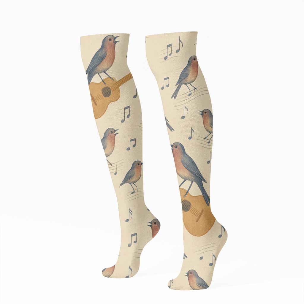 Vintage Collage Of Musician Garden Notes comfortable cotton knee-high socks