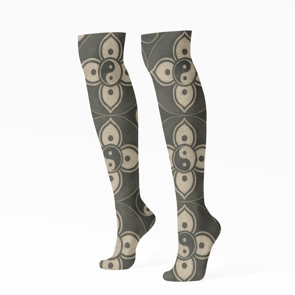 Charcoal Teardrop Mandala Lattice personalized knee-high socks