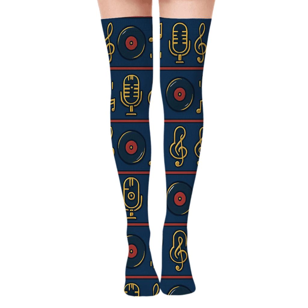 Concert Skyline Musician Pattern Bands trendy patterned over-the-knee socks