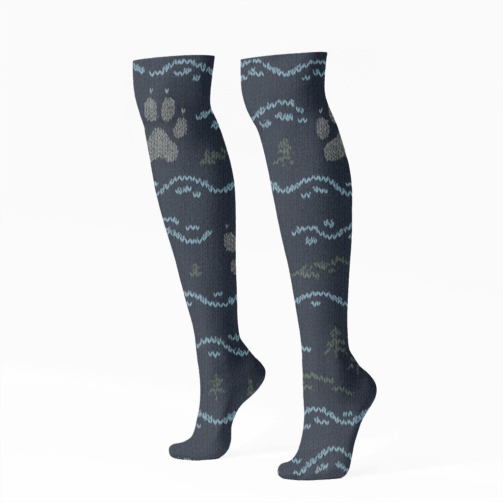 Moonlit Knit Illusion Gray Wolf Trail Bands premium sports knee-high socks