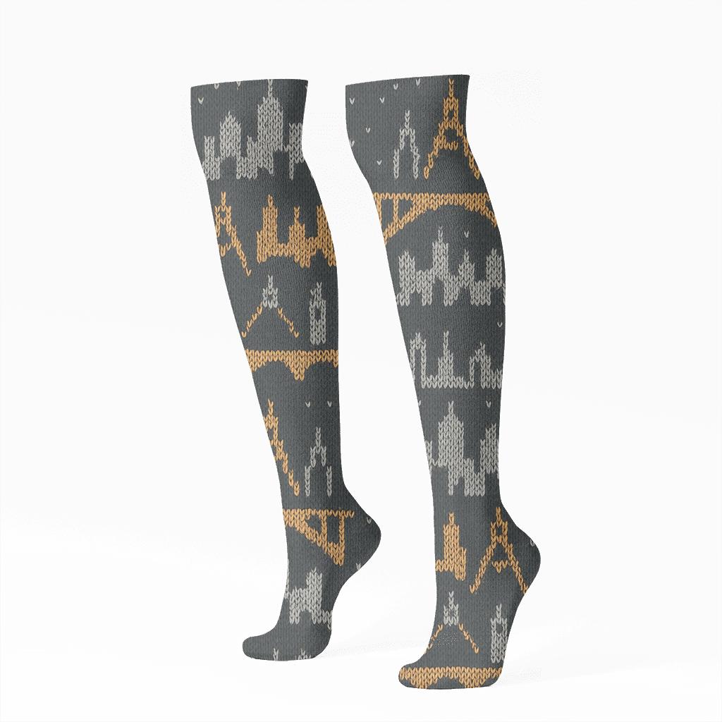 Skylines And Tools Tessellation, Architect unique graphic knee-high socks