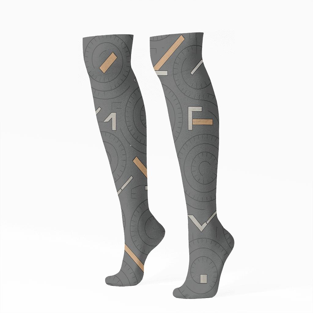 Measuring Tape Spiral With Carpenter Motifs comfortable cotton knee-high socks