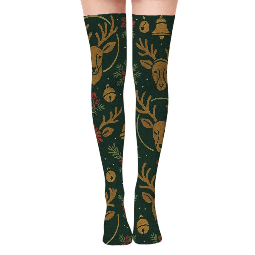 Scandinavian Folk Reindeer Tilework soft everyday over-the-knee socks