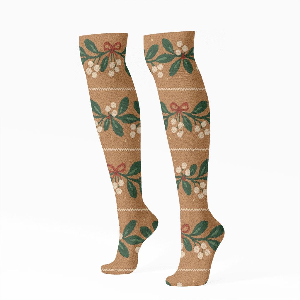 Knit Illusion Mistletoe Garland Bands unique graphic knee-high socks