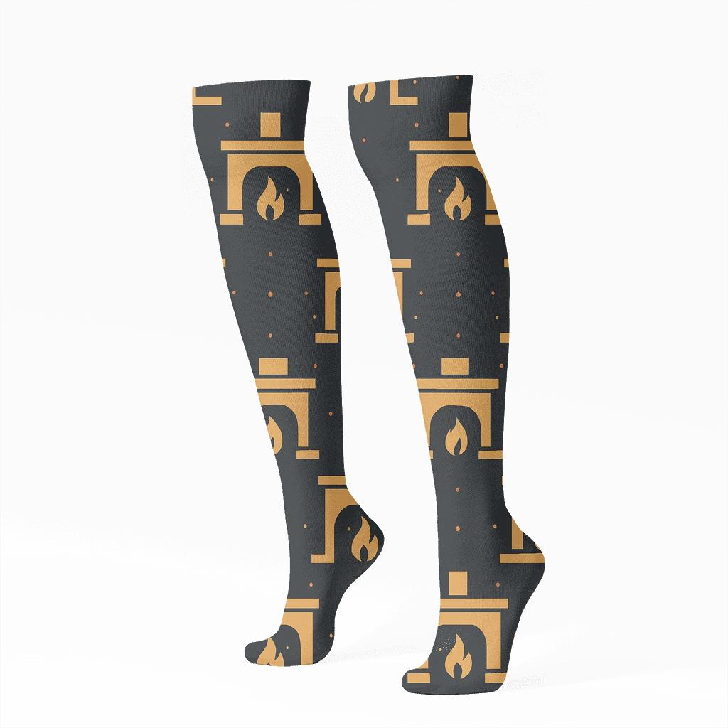 Fireplace Mantel Lattice Repeat unique graphic knee-high socks