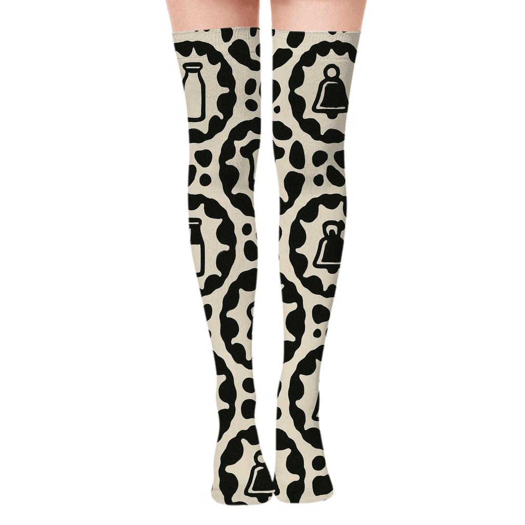 Retro Dairy Label Cow Spot Medallions personalized over-the-knee socks