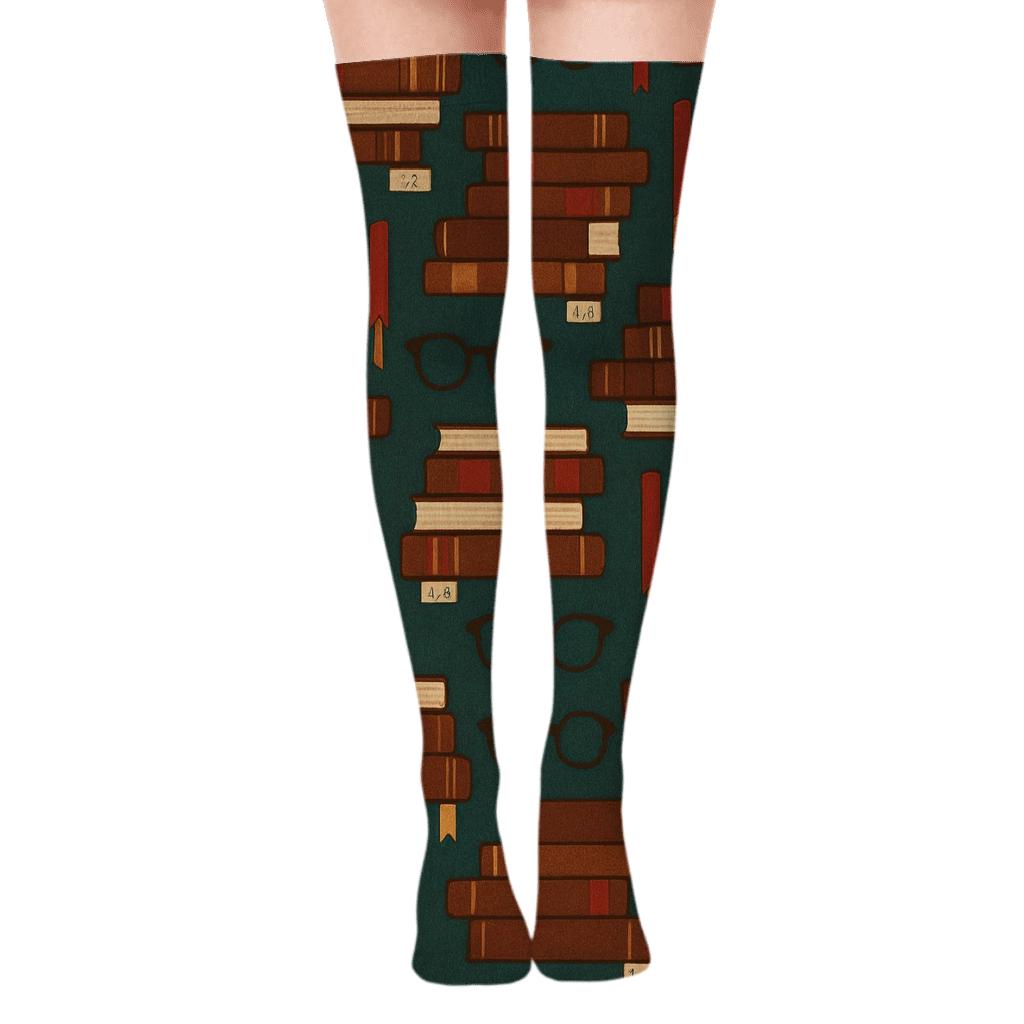 Book Spine Lattice In Librarian Chic custom over-the-knee socks