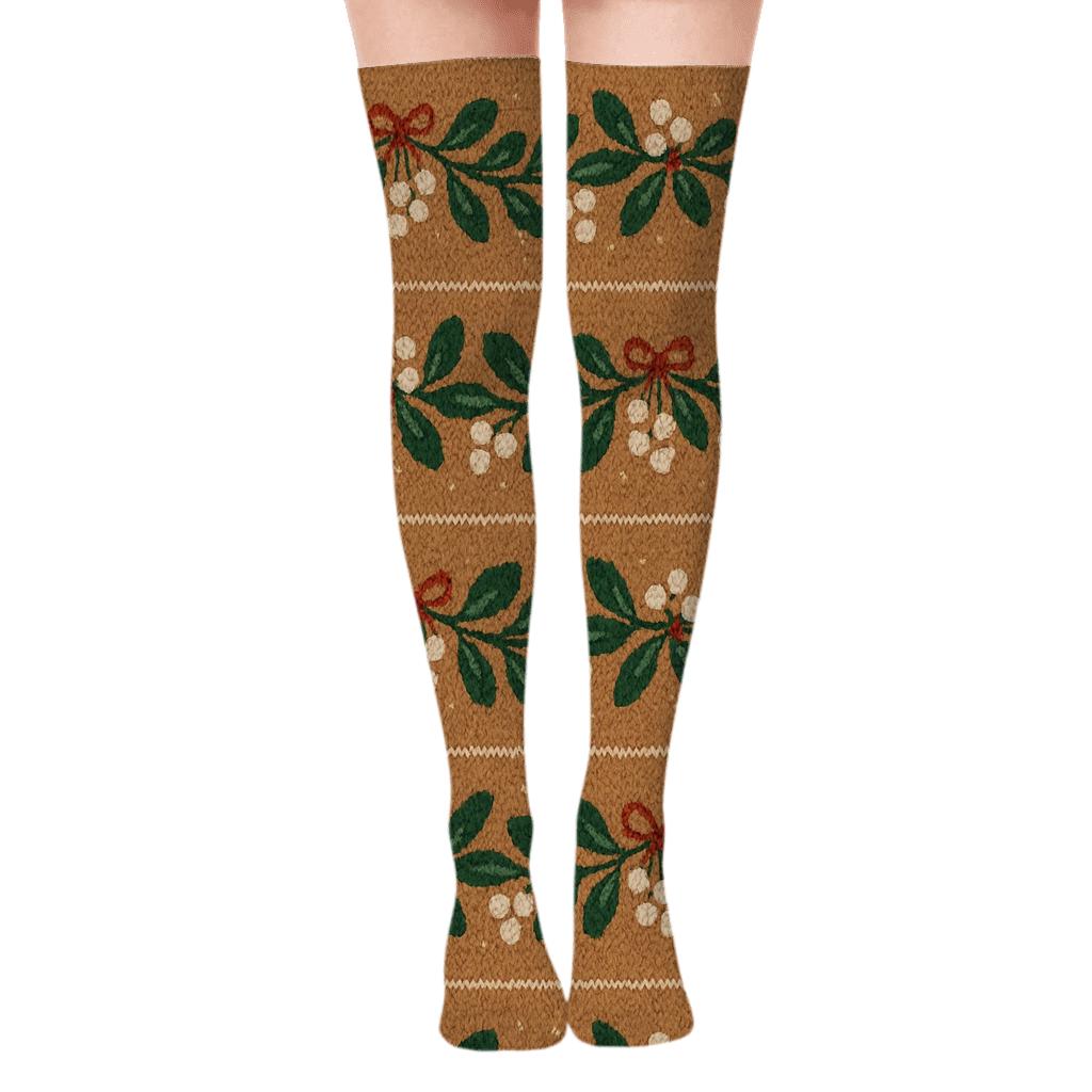 Knit Illusion Mistletoe Garland Bands premium cozy over-the-knee socks