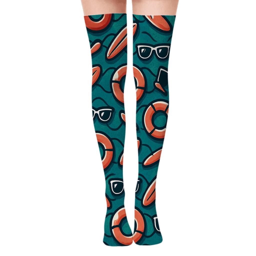 Lifeguard Rescue Ring Lattice comfortable cotton over-the-knee socks