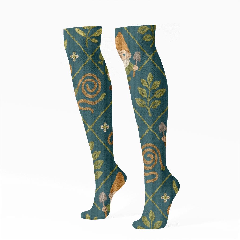 Landscaper Knit Illusion Gnome And Tool Tessellation custom knee-high socks