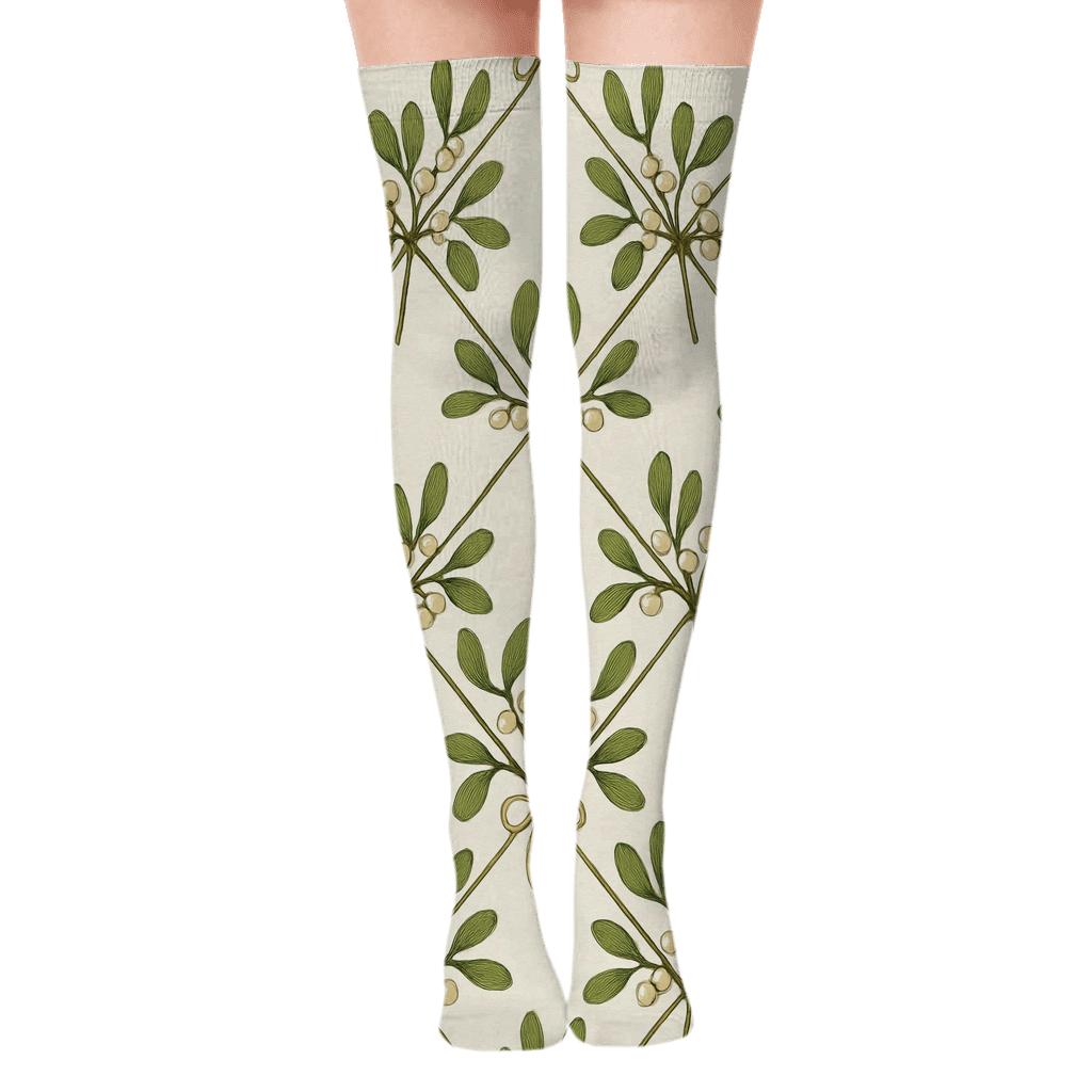 Botanical Poster Look With Mistletoe Lattice unique graphic over-the-knee socks
