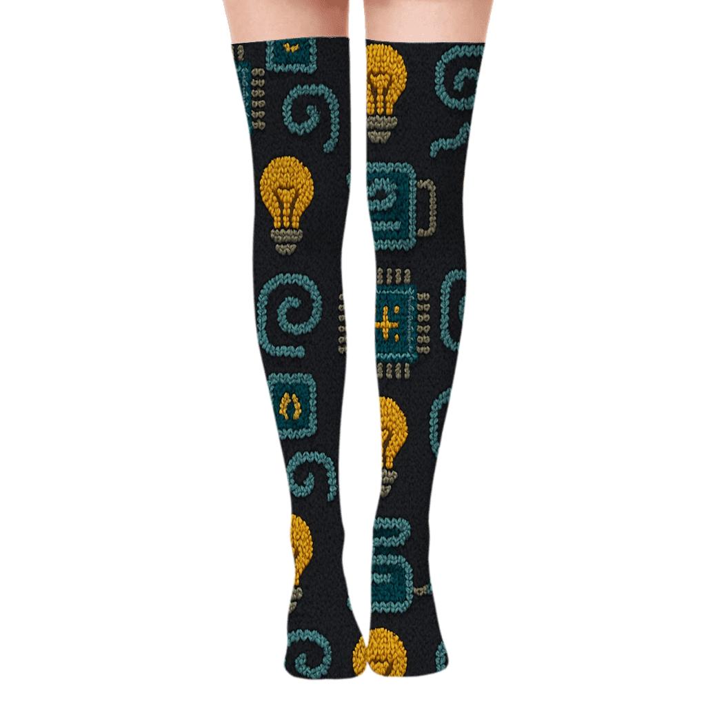 Circuit Quilt Electrician Pattern trendy patterned over-the-knee socks