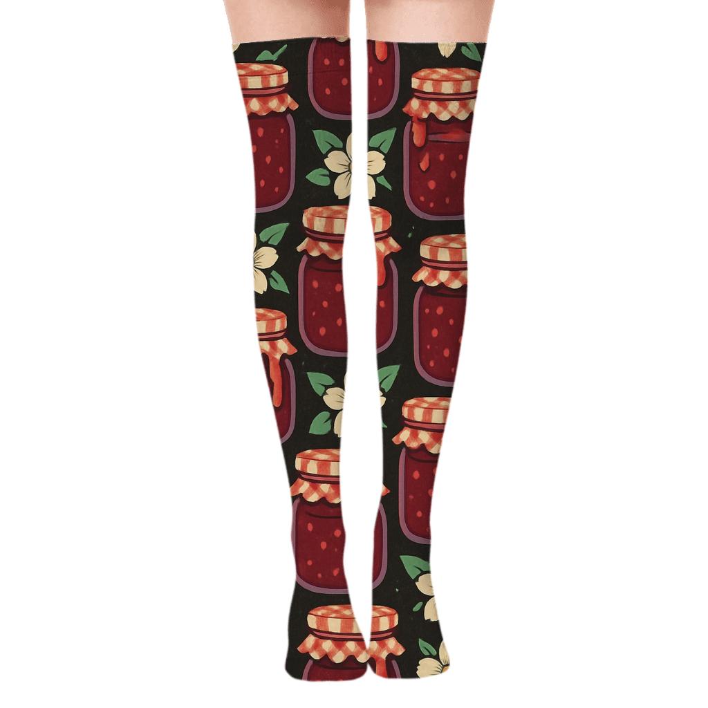 Strawberry Jam Constellation Tiles On Charcoal Background custom over-the-knee socks