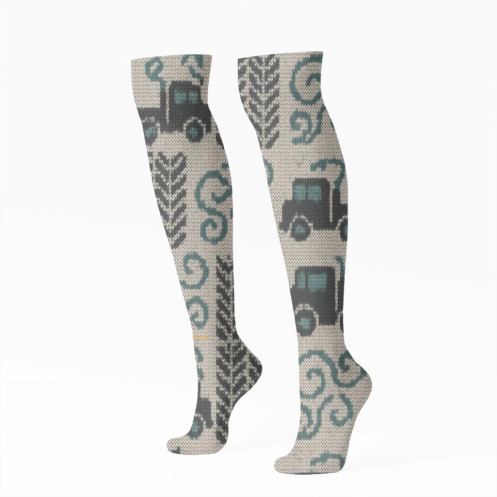 Highway Patchwork Knit Illusion For Truck Driver trendy patterned knee-high socks