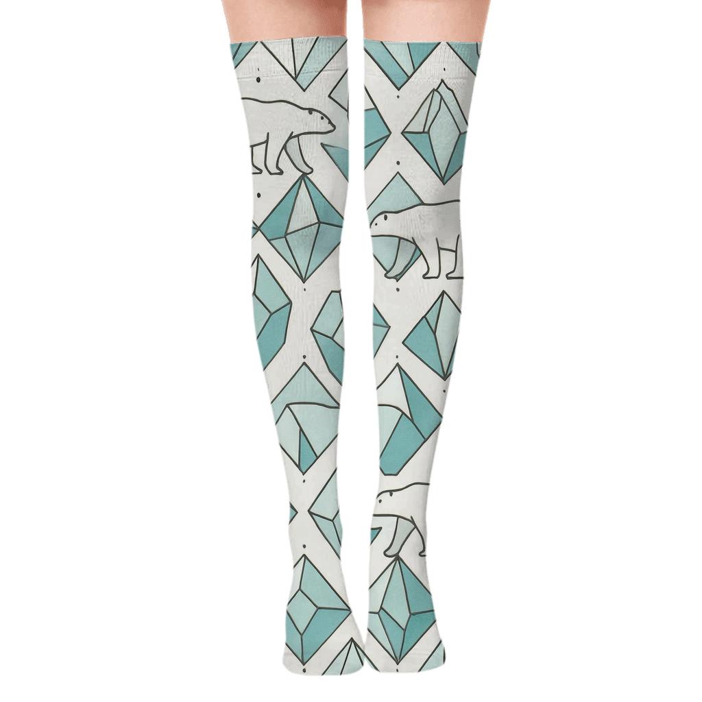 Iceberg Lattice With Polar Bear Silhouettes premium cozy over-the-knee socks
