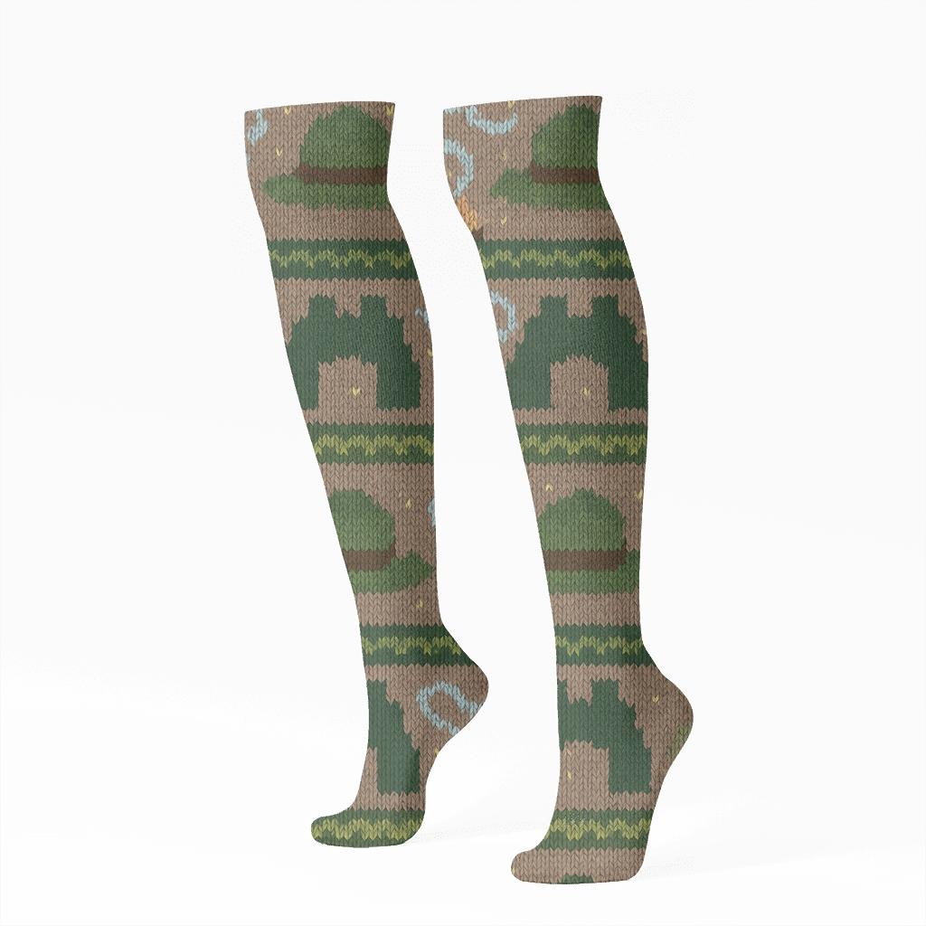 Knitted Pattern Illusion Park Ranger Campfire Stripes premium sports knee-high socks