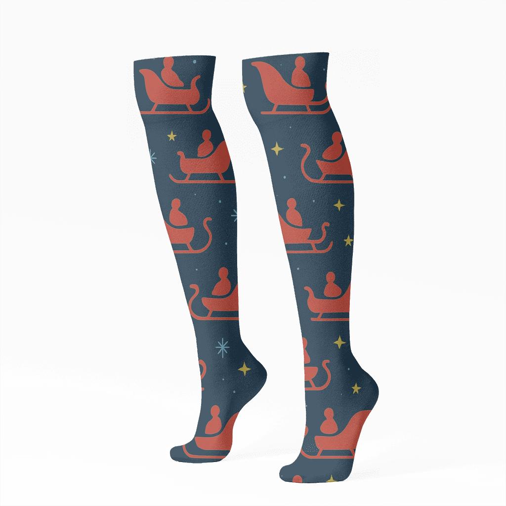 Santa Claus Sleigh Silhouette Wave custom knee-high socks