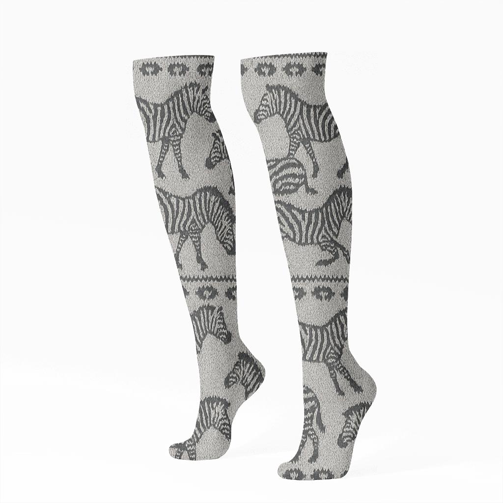 Knitted Zebra Silhouette Mirror Bands designer print knee-high socks