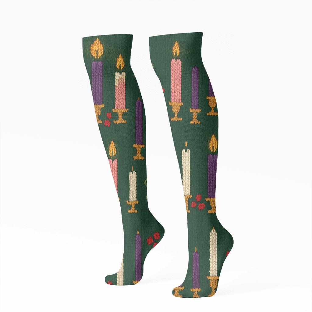 Knitted Advent Candles Fair Isle Repeat unique graphic knee-high socks