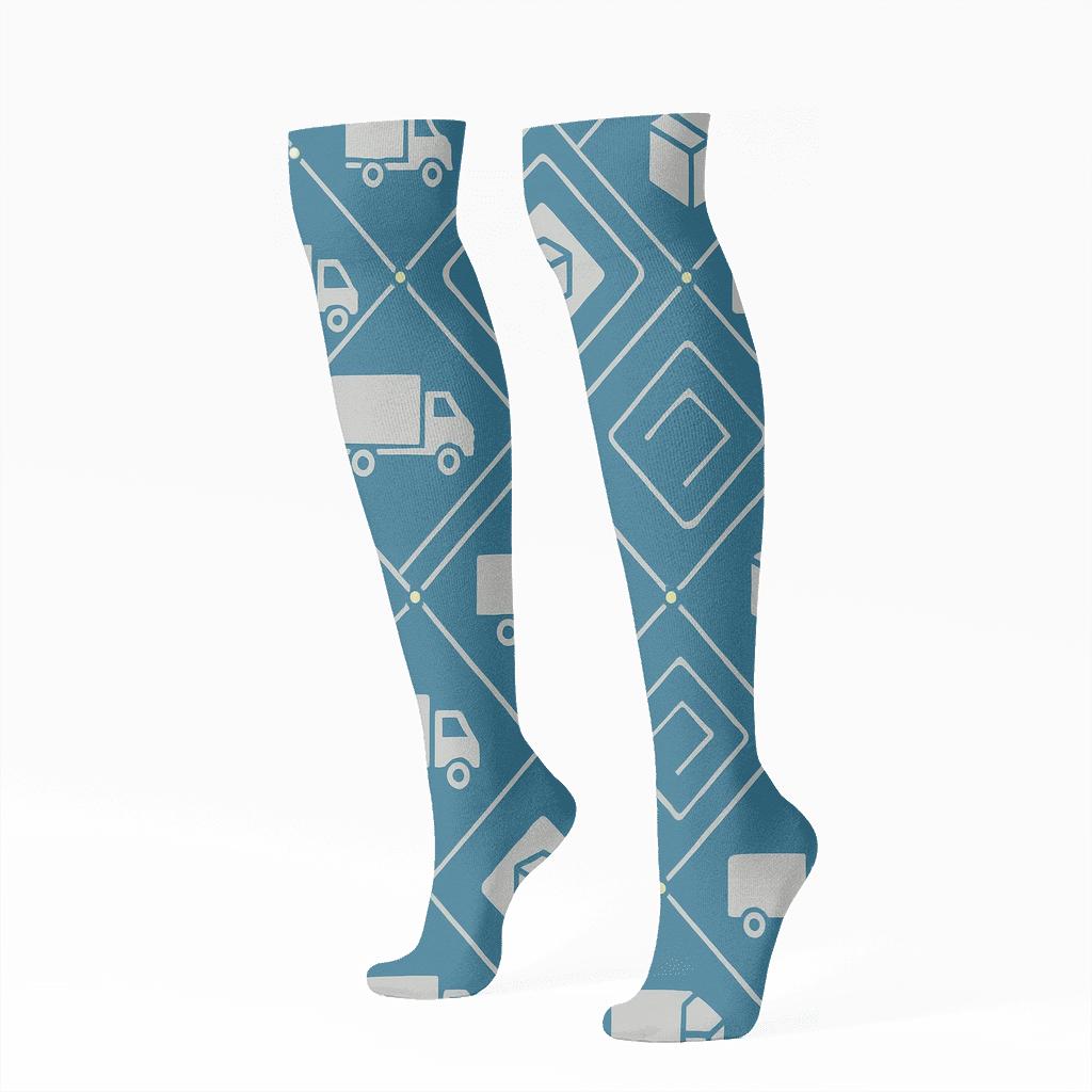 Road Sign Lattice Pattern, Truck Driver Edition unique graphic knee-high socks