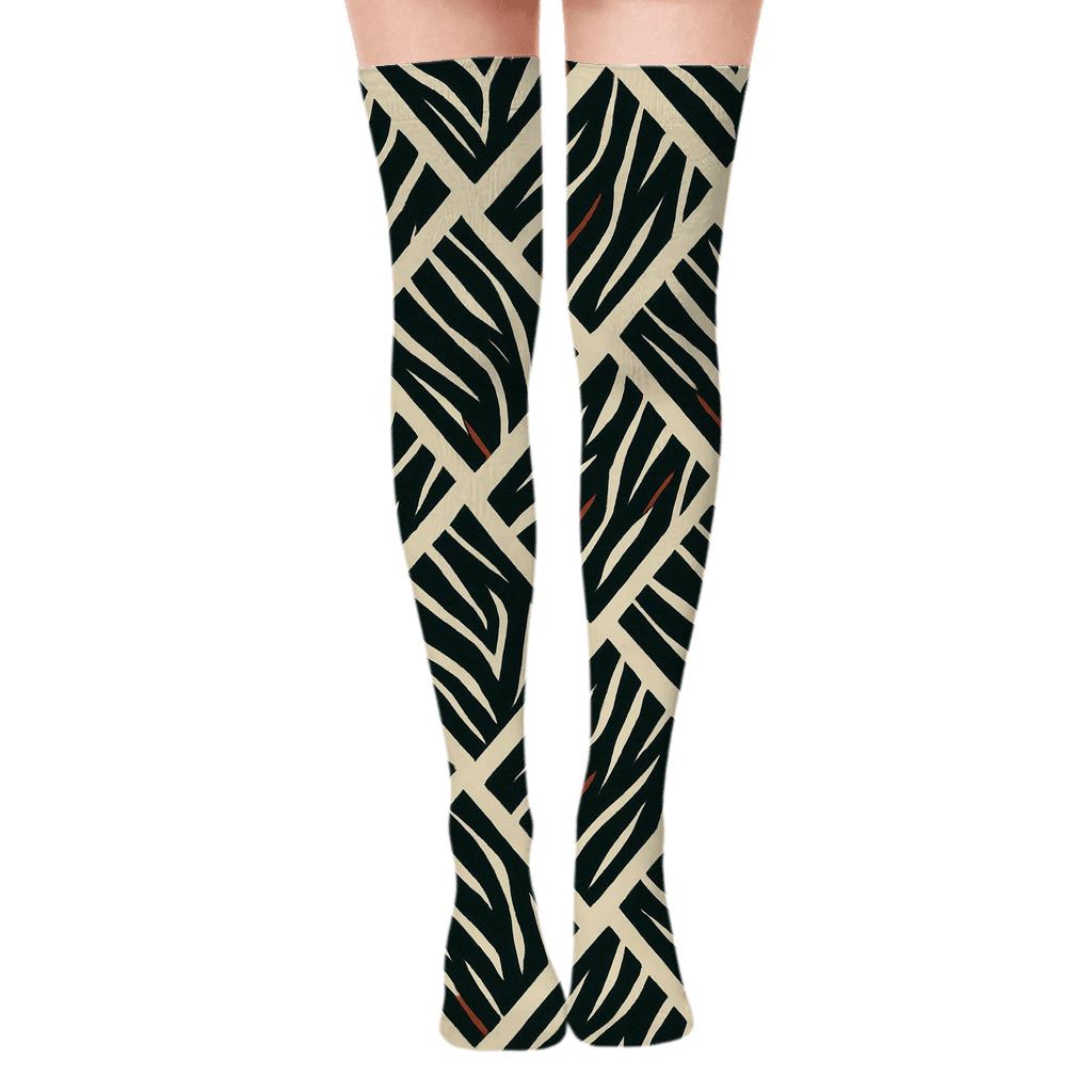 Crimson Stripe Fragment Chevron Tessellation stylish fashion over-the-knee socks