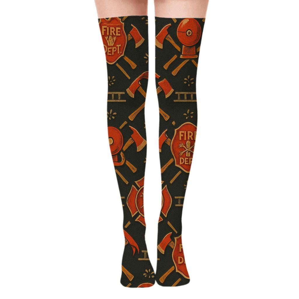 Ladder Stripe Bands With Fire Fighter Badge Lattice custom over-the-knee socks